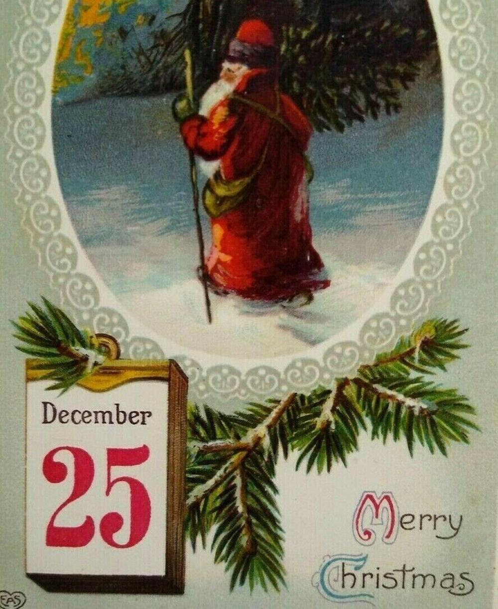 Victorian Christmas Postcard EAS Old World Santa Claus Gel Oval December 25